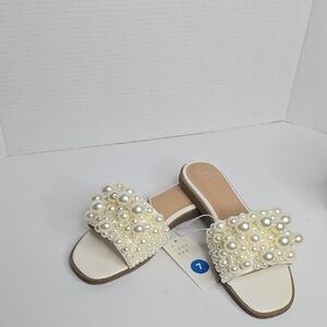 Women's Elegant Pearl Embellished Cream Slide Sandals 7 A New Day